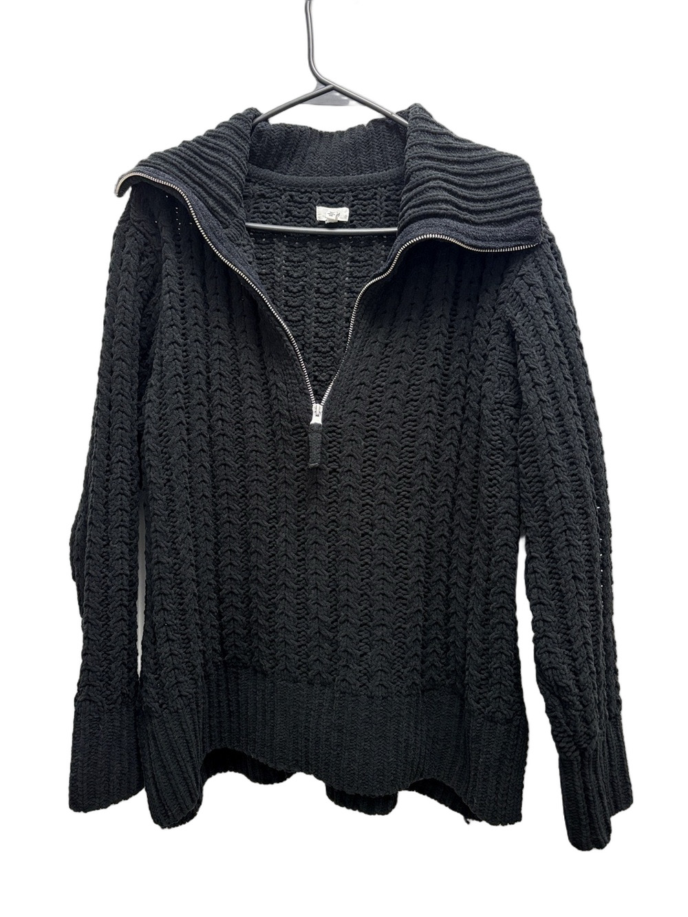 Aerie Sweater Quarter Zip Oversized Size Small Black Knit